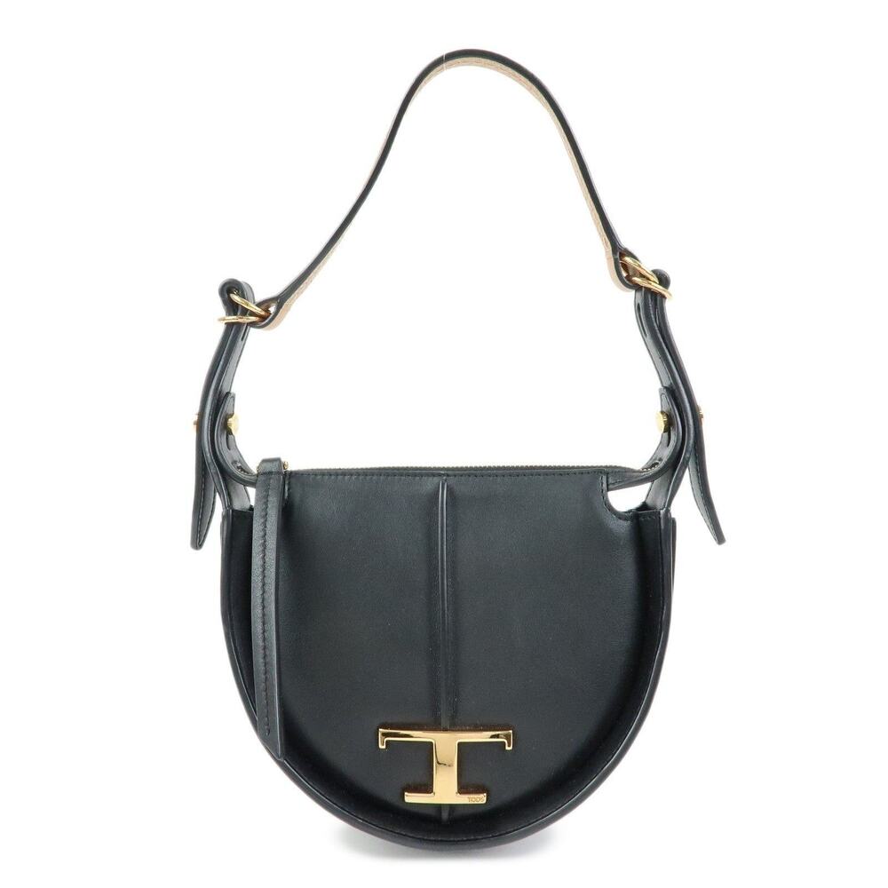 Tod's T Timeless Sacca Luna Micro Calfskin Shoulder Bag Black
